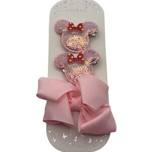 Sequin Hair Clip Set Pink Bows